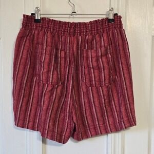 BRIGGS Red Stripe Linen Blend Pull On Shorts Women's Size M Smocked Waist Tassel